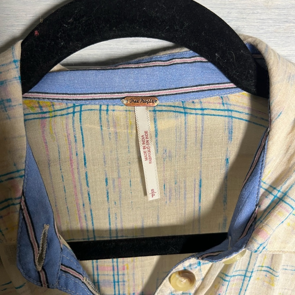 Free People‎ Shore Vibes Relaxed Lightweight Plaid Button Down Boyfriend Ivory - Picture 10 of 11